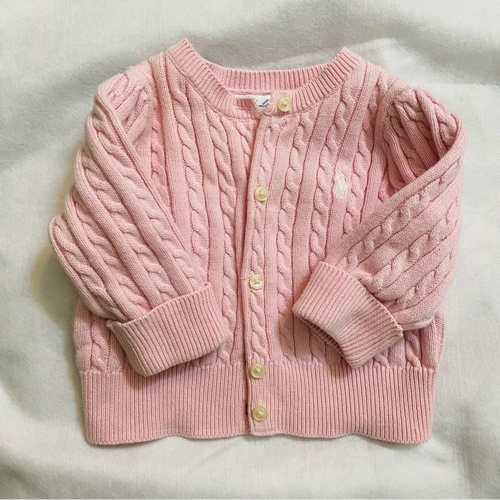 Ralph Lauren Baby Girls Cable Cardigan Sweater French Pink 3mo GUC